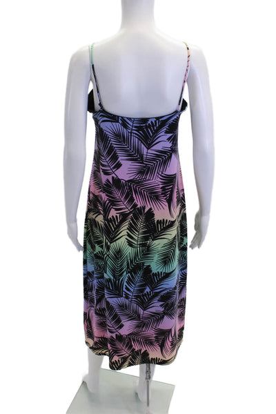 Le Superbe Womens Spaghetti Strap Square Neck Ombre Leaf Dress Black Multi Large