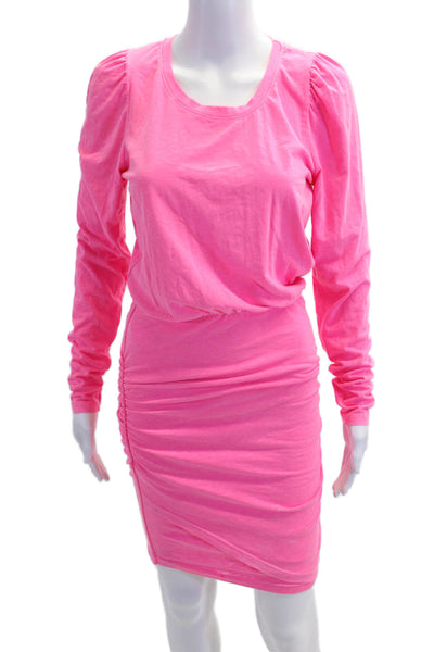 Sundry By Anthropologie Womens Scoop Neck Ruched Shirt Dress Pink Cotton Size 1