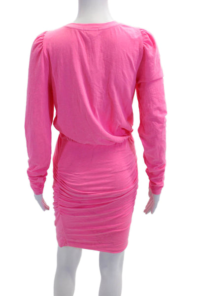 Sundry By Anthropologie Womens Scoop Neck Ruched Shirt Dress Pink Cotton Size 1