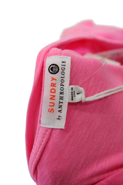 Sundry By Anthropologie Womens Scoop Neck Ruched Shirt Dress Pink Cotton Size 1