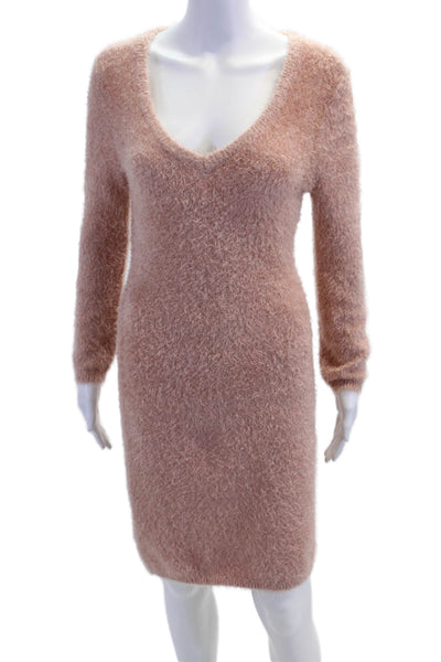Jack by BB DAKOTA Womens Long Sleeve V Neck Fuzzy Knit Dress Pink Size Medium