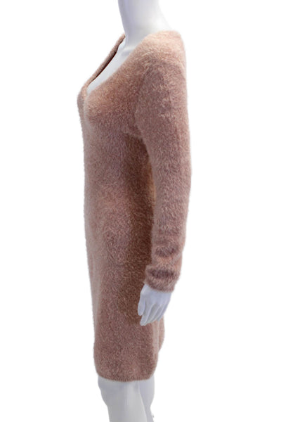Jack by BB DAKOTA Womens Long Sleeve V Neck Fuzzy Knit Dress Pink Size Medium