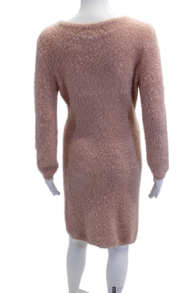 Jack by BB DAKOTA Womens Long Sleeve V Neck Fuzzy Knit Dress Pink Size Medium
