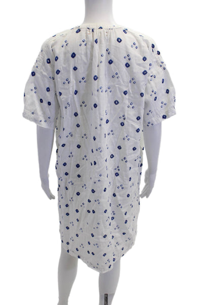 Xirena Womens Short Sleeve V Neck Abstract Printed Mini Dress White Blue Small