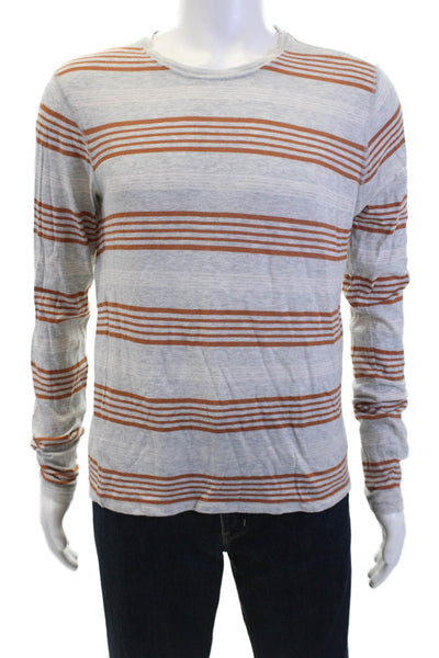 Billy Reid Mens Cotton Striped Printed Long Sleeve Basic T-Shirt Gray Size S