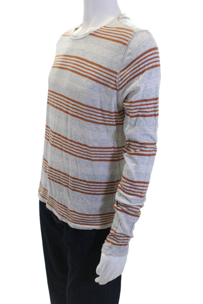 Billy Reid Mens Cotton Striped Printed Long Sleeve Basic T-Shirt Gray Size S