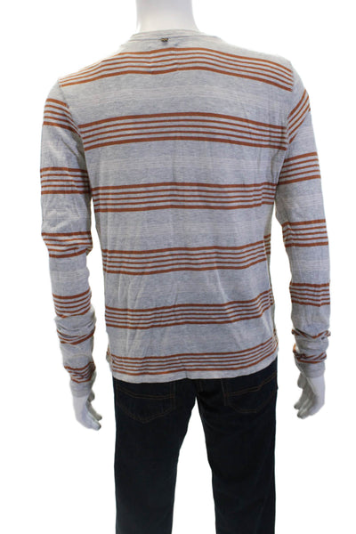 Billy Reid Mens Cotton Striped Printed Long Sleeve Basic T-Shirt Gray Size S