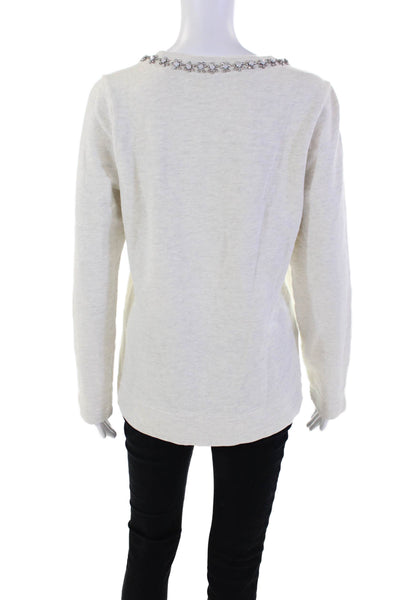 J Crew Womens Cotton Crystal Beaded Embellished Pullover Sweater Top Beige Sz M