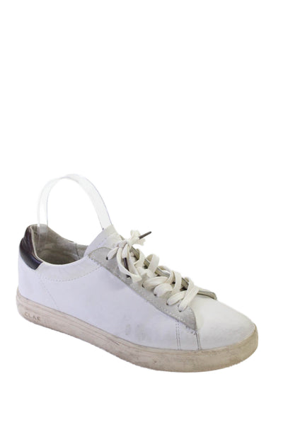 Clae Womens Leather Casual Lace Up Rounded Toe Sneakers White Size 5.5