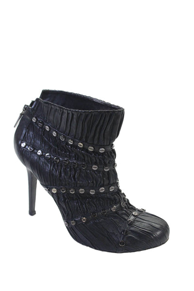 Daniele Michetti Womens Leather Studded Zippered Ankle Heel Boots Black Size 9