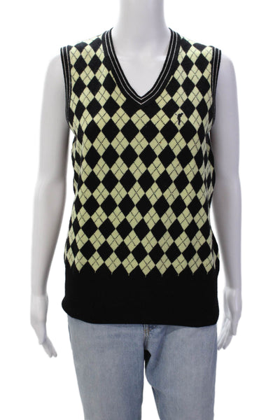 Golfino Womens Wool Blend Argyle Printed V-Neck Sweater Vest Black Size 12