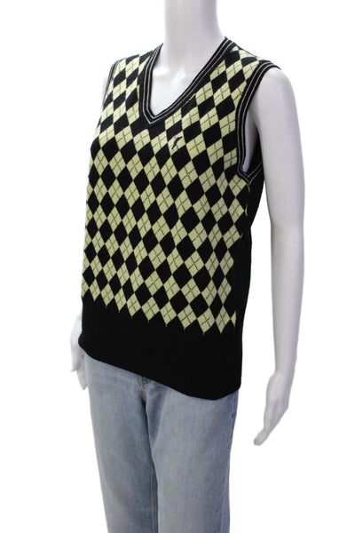 Golfino Womens Wool Blend Argyle Printed V-Neck Sweater Vest Black Size 12