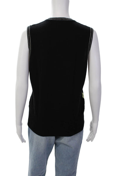 Golfino Womens Wool Blend Argyle Printed V-Neck Sweater Vest Black Size 12