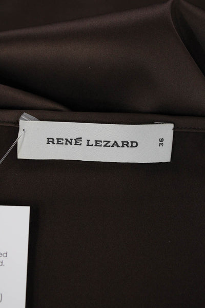 Rene Lezard Womens Satin Spaghetti Strap Leg Slit Slip Dress Brown Size 36