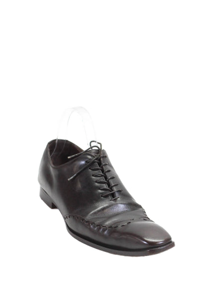 Yves Saint Laurent Mens Leather Lace-Up Oxford Dress Shoes Brown Size 41