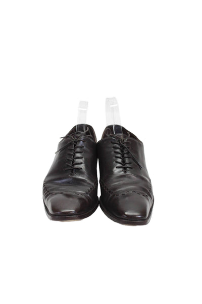 Yves Saint Laurent Mens Leather Lace-Up Oxford Dress Shoes Brown Size 41