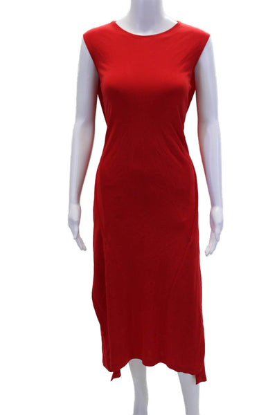 DKNY Womens Sleeveless Crew Neck Knee Length Knit Dress Red Size Small