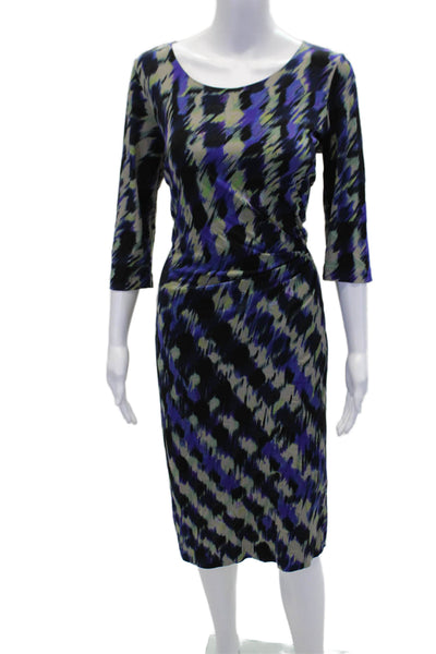 Boss Hugo Boss Womens Back Zip Short Sleeve Printed Knit Dress Blue Size Medium