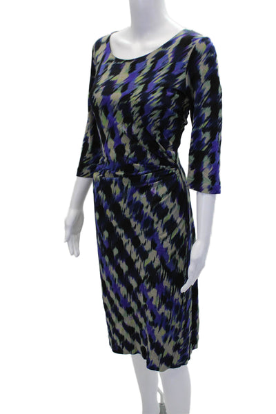 Boss Hugo Boss Womens Back Zip Short Sleeve Printed Knit Dress Blue Size Medium