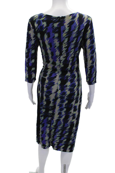 Boss Hugo Boss Womens Back Zip Short Sleeve Printed Knit Dress Blue Size Medium