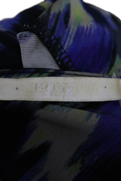 Boss Hugo Boss Womens Back Zip Short Sleeve Printed Knit Dress Blue Size Medium