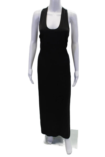 Rosetta Getty Womens Sleeveless Scoop Neck Slit Satin Midi Dress Black Size 8