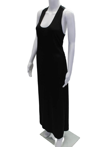 Rosetta Getty Womens Sleeveless Scoop Neck Slit Satin Midi Dress Black Size 8