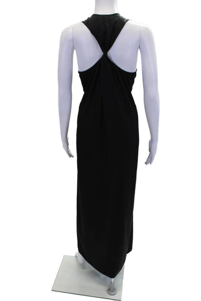 Rosetta Getty Womens Sleeveless Scoop Neck Slit Satin Midi Dress Black Size 8