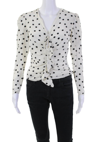 Intermix Womens Silk V-Neck Ruffled Detail Polka Dot Print Blouse White Size 0