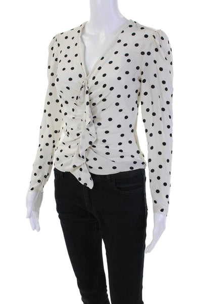 Intermix Womens Silk V-Neck Ruffled Detail Polka Dot Print Blouse White Size 0