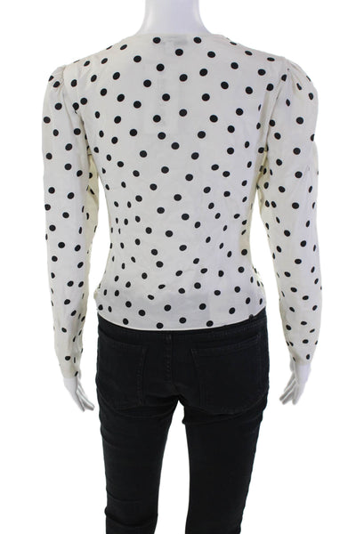 Intermix Womens Silk V-Neck Ruffled Detail Polka Dot Print Blouse White Size 0