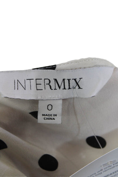 Intermix Womens Silk V-Neck Ruffled Detail Polka Dot Print Blouse White Size 0