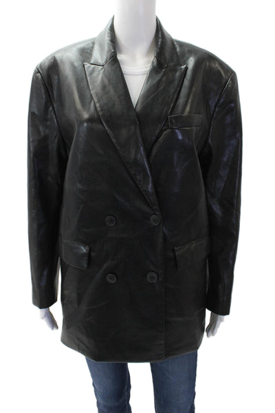 7 For All Mankind Women's Faux Leather Double Breast Jacket Black Size XS
