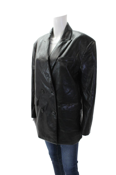 7 For All Mankind Women's Faux Leather Double Breast Jacket Black Size XS
