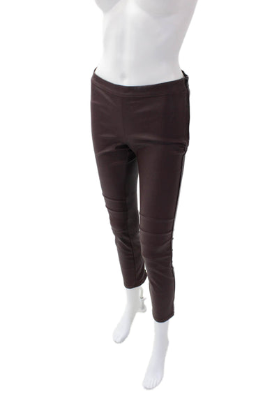 David Lerner Women's Flat Front Skinny Faux Leather Pants Brown Size S