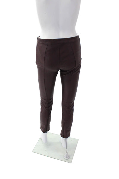 David Lerner Women's Flat Front Skinny Faux Leather Pants Brown Size S
