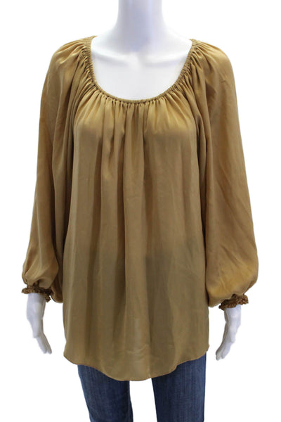 E7 Paris Womens 3/4 Sleeve Scoop Neck Satin Blouse Brown One Size