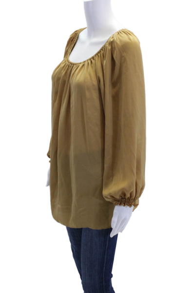 E7 Paris Womens 3/4 Sleeve Scoop Neck Satin Blouse Brown One Size