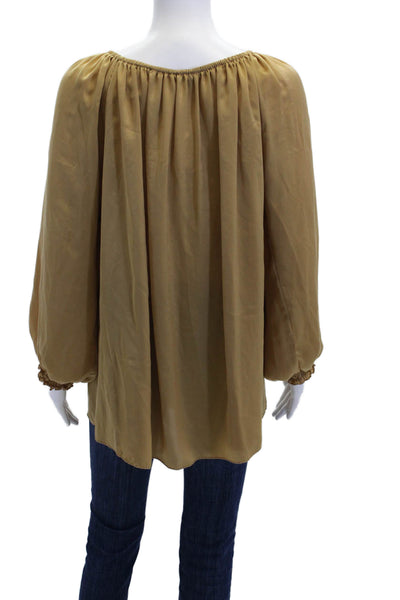 E7 Paris Womens 3/4 Sleeve Scoop Neck Satin Blouse Brown One Size
