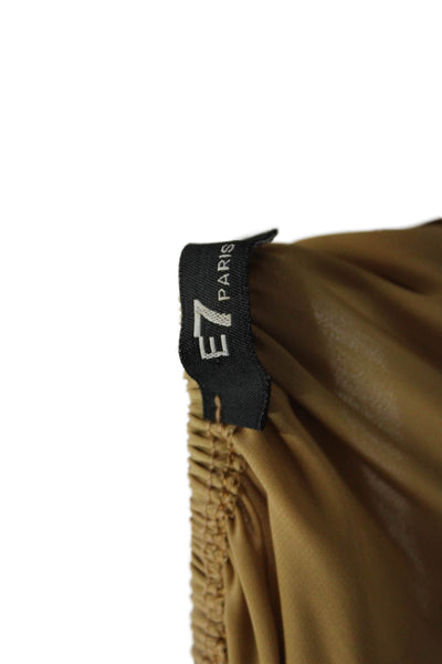 E7 Paris Womens 3/4 Sleeve Scoop Neck Satin Blouse Brown One Size
