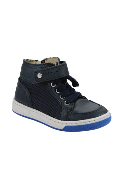 Jacadi Boys Side Zip Lace Up Laser Cut High Top Sneakers Blue Leather Size 25