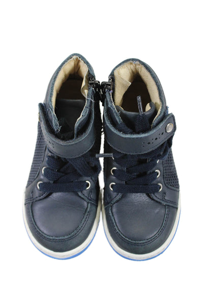 Jacadi Boys Side Zip Lace Up Laser Cut High Top Sneakers Blue Leather Size 25