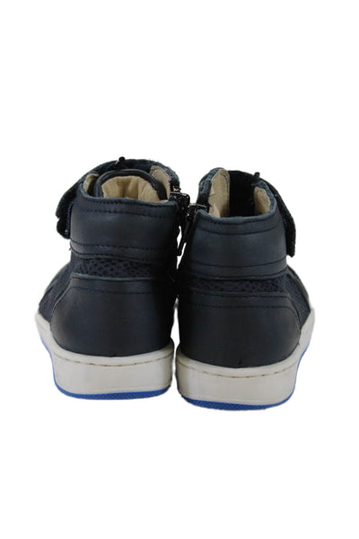 Jacadi Boys Side Zip Lace Up Laser Cut High Top Sneakers Blue Leather Size 25