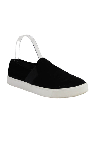 Vince Womens Slip On Round Toe Velvet Sneakers Black White Size 7.5M