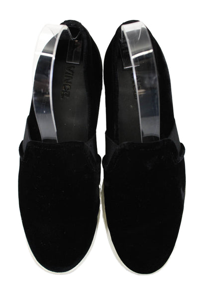 Vince Womens Slip On Round Toe Velvet Sneakers Black White Size 7.5M