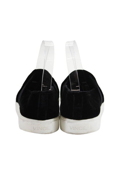 Vince Womens Slip On Round Toe Velvet Sneakers Black White Size 7.5M