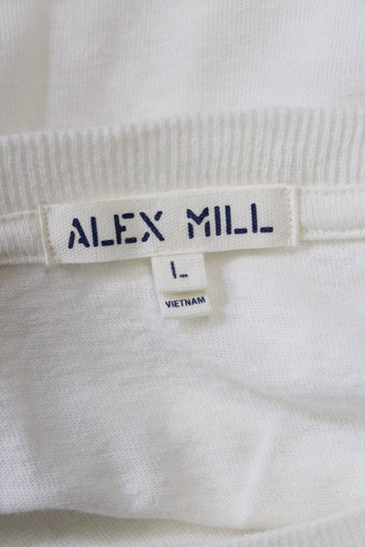 Alex Mill Mens Long Sleeves Crew Neck Tee Shirt White Cotton Size Large