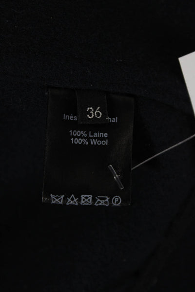 Ines & Marechal Womens Front Zip Shearling Collared Coat Navy Green Wool FR 36