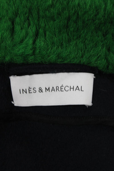 Ines & Marechal Womens Front Zip Shearling Collared Coat Navy Green Wool FR 36