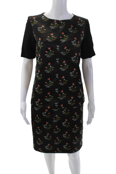 Derek Lam Womens Floral Print Short Sleeves Shirt Skirt Set Black Size 6/4